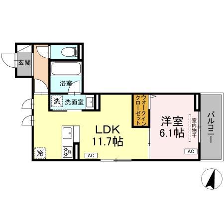 D PAINA 木月住吉町(1LDK/2階)の間取り写真