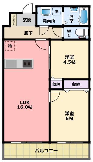 RANA COURT(2LDK/2階)の間取り写真