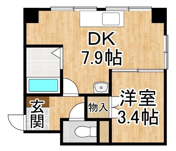 皆川ビル(1DK/3階)の間取り写真