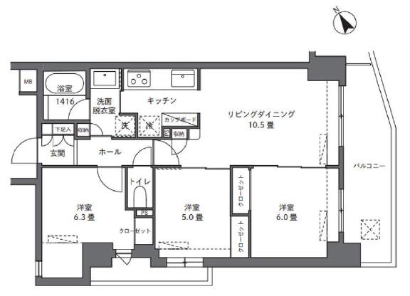 ノルディック馬込南坂フォレステア(3LDK/3階)の間取り写真