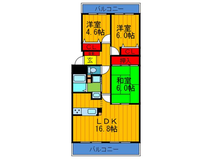 CASA REGGIAII(3LDK/3階)の間取り写真