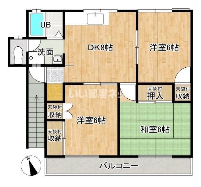 サンライトパストラル(3DK/2階)の間取り写真