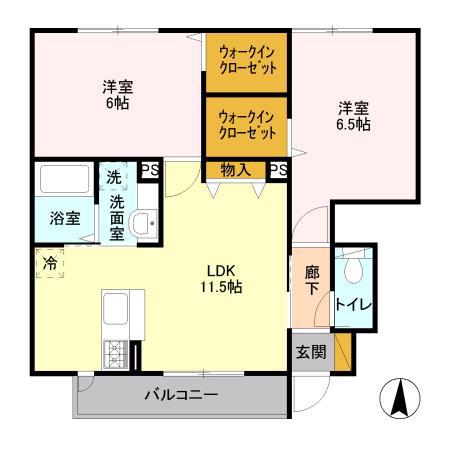 エクセレントヒルI棟(2LDK/1階)の間取り写真