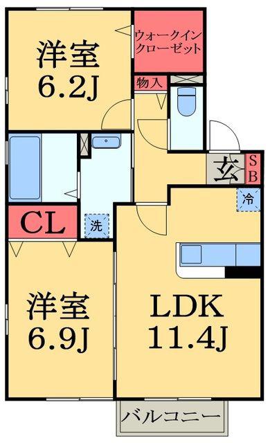 バニュルスⅡ(2LDK/2階)の間取り写真