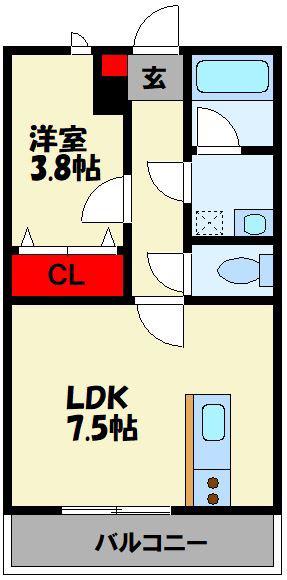 PRIMAIRE DEUX(1LDK/1階)の間取り写真