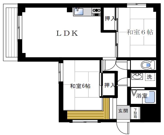 山手ハイツ(2LDK/3階)の間取り写真