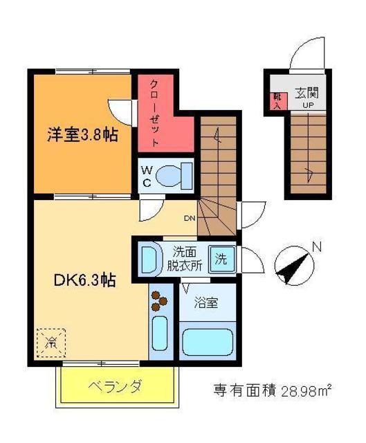 宝ルーセントA(1DK/2階)の間取り写真