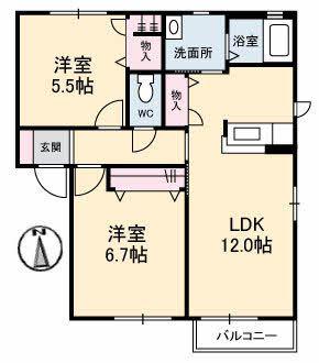 メゾンシャルマンA棟(2LDK/2階)の間取り写真
