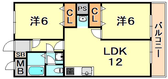 ラムール星陵台(2LDK/4階)の間取り写真