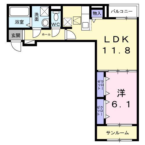ウィンフィールド博多南(1LDK/1階)の間取り写真