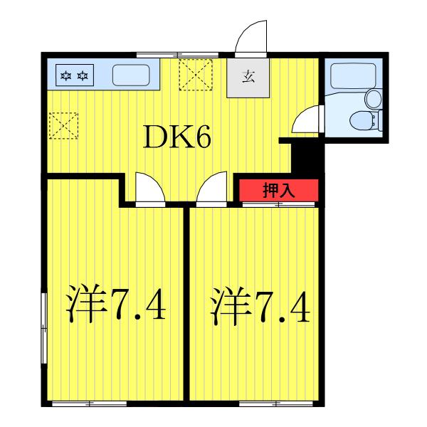 トグチハイツ(2DK/3階)の間取り写真