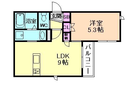 ヘーベルメゾン花川(1LDK/1階)の間取り写真