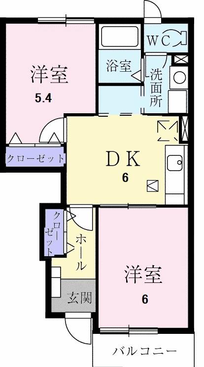 コートヤードV(2DK/1階)の間取り写真