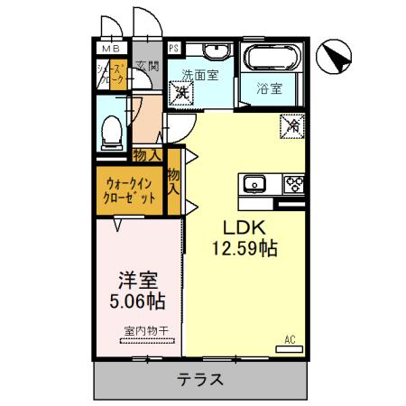 LA CASAMIA一条通(1LDK/1階)の間取り写真