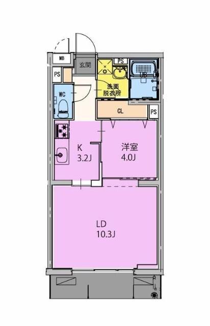 GRAND NINE南宮崎(1LDK/2階)の間取り写真