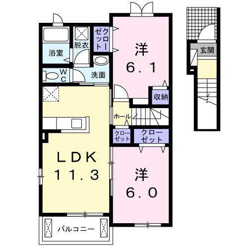 グラン パルスB(2LDK/2階)の間取り写真