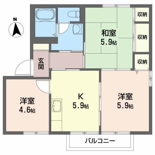 アクア・リッチF(3K/2階)の間取り写真