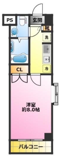 東急東横線 元住吉駅 徒歩1分 6階建 築25年(1K/4階)の間取り写真