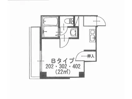 眞鍋ビル(ワンルーム/2階)の間取り写真
