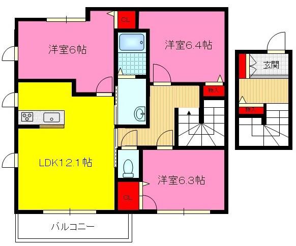 シャーメゾンラルゴ C棟(3LDK/2階)の間取り写真