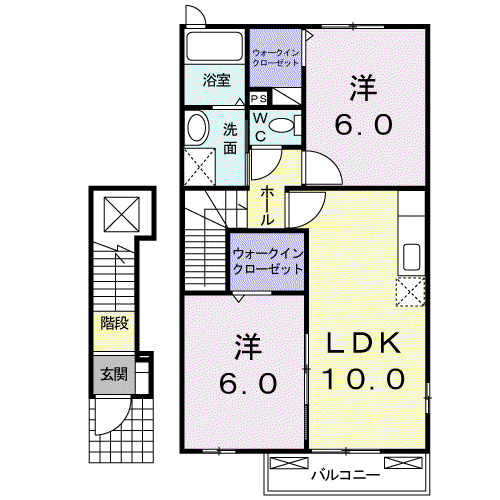エアリーヒルズ壱番館(2LDK/2階)の間取り写真