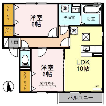 リビングタウン下河端B(2LDK/1階)の間取り写真