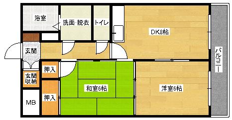 シャインハウスD棟(2DK/3階)の間取り写真