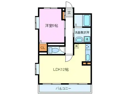 レアールパルA棟(1LDK/2階)の間取り写真