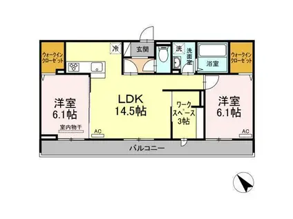ローズ多治米(2LDK/3階)の間取り写真