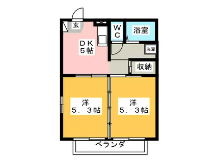 ヒルズTAKI 6(2DK/2階)の間取り写真