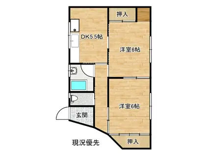 美月荘(2DK/2階)の間取り写真