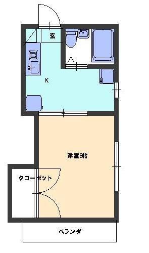 ミナトハイツ 第1(1K/1階)の間取り写真