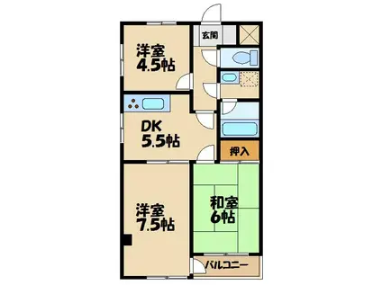 マンション アドミール(3DK/1階)の間取り写真