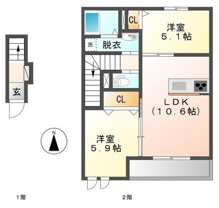 プラスONEハイム(2LDK/2階)の間取り写真