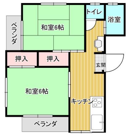 大奥マンションB棟(2K/2階)の間取り写真