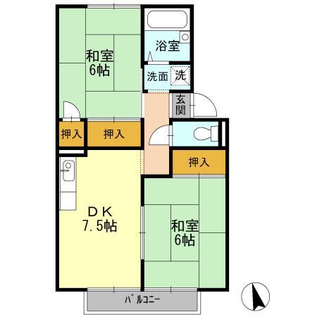 屋島ハイツA(2DK/2階)の間取り写真