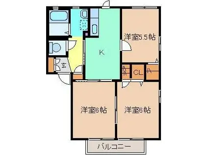 メゾン・ラルジュB棟(3K/2階)の間取り写真