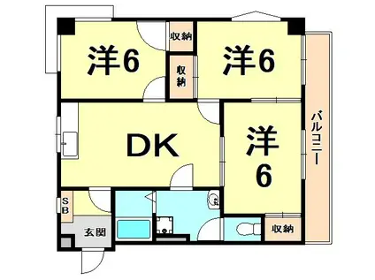 グリーンライフ北夙川(3DK/3階)の間取り写真