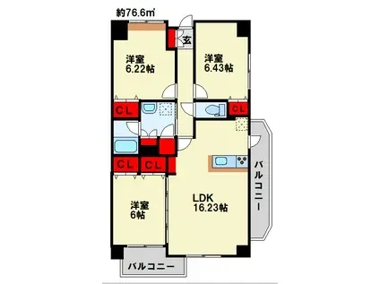 GROUNDHILLS(3LDK/5階)の間取り写真