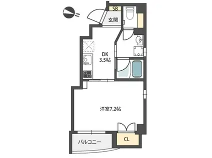 GRANDOR HATADA BLDGII(1DK/6階)の間取り写真