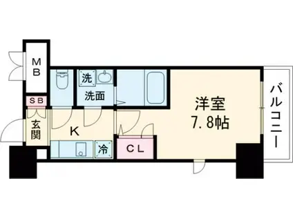 エスリード三宮旭通(1K/8階)の間取り写真