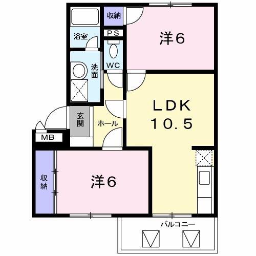 ロジュマン本城(2LDK/3階)の間取り写真