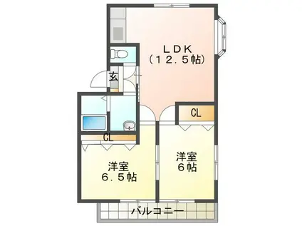 ハートフルコートA棟(2LDK/2階)の間取り写真