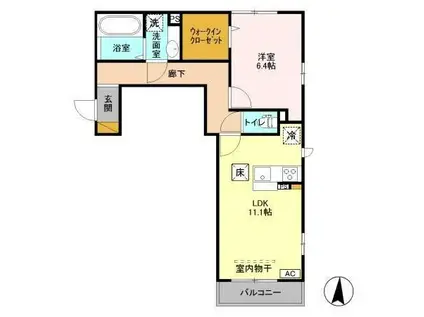 ラ・クレーチェ W(1LDK/1階)の間取り写真