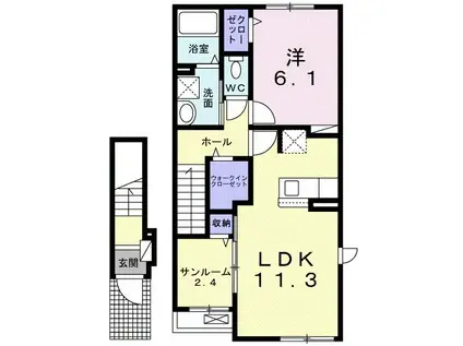 ベル ヴィオラ ドゥ(1LDK/2階)の間取り写真