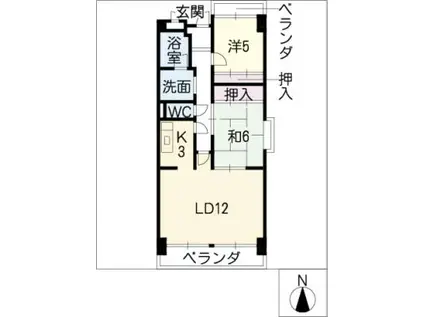 シャルマン平和(2LDK/8階)の間取り写真