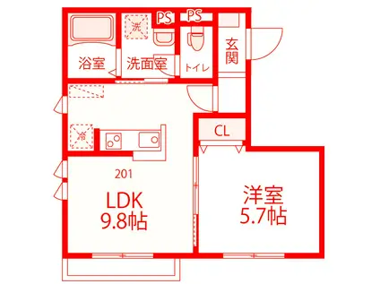 STONEHILL(1LDK/2階)の間取り写真
