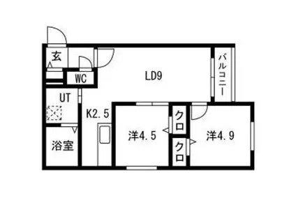 グランデール南郷(2LDK/2階)の間取り写真