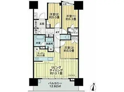 ライオンズ横浜新子安ハーバーコート(3LDK/6階)の間取り写真