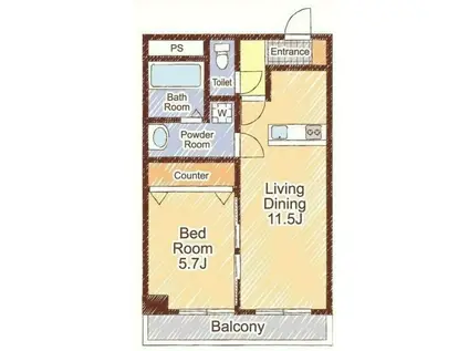 スリーゼ中島東リバープレイス(1LDK/2階)の間取り写真